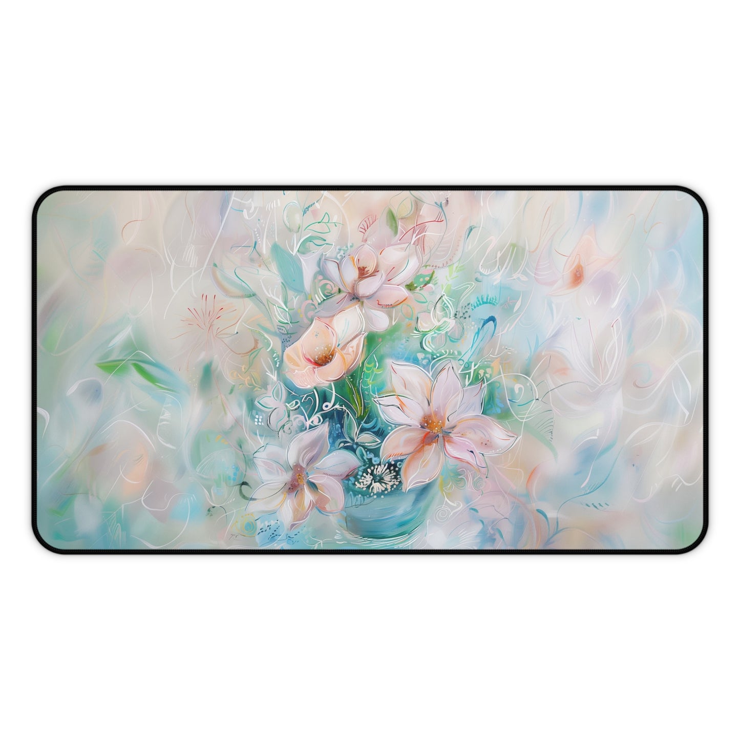 Ethereal Bloom Computer Desk Mat | Pastel Floral Mouse Pad | Anti-Slip Neoprene Desk Mat for Home Office | 3 Sizes Available