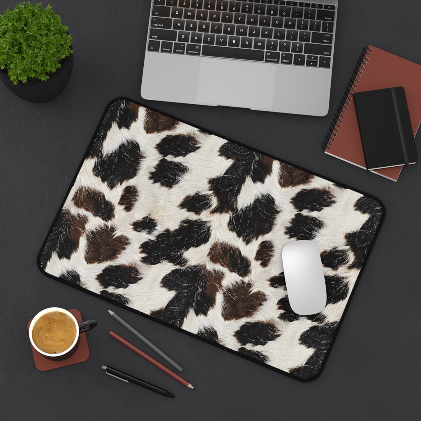 Cow Print Desk Mat - Customizable Neoprene Anti-Slip Mouse Pad - Rustic Office Decor - Available in 3 Sizes - Farmhouse Chic Desk Accessory