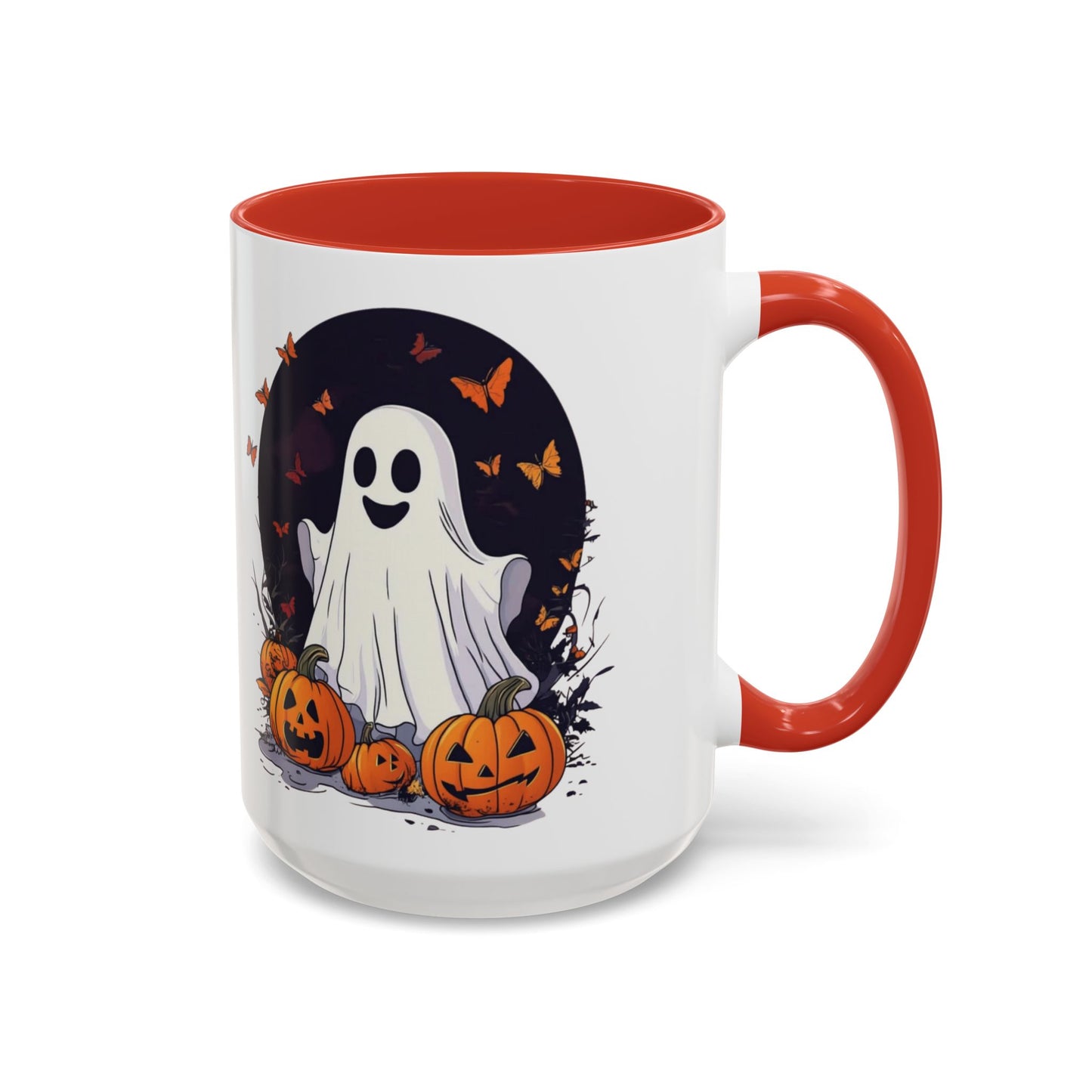 Halloween Ghost Mug - Cute Pumpkin Coffee Cup - White Ceramic Mug with Red Accent - Perfect Spooky Gift - 11oz & 15oz - BPA Free