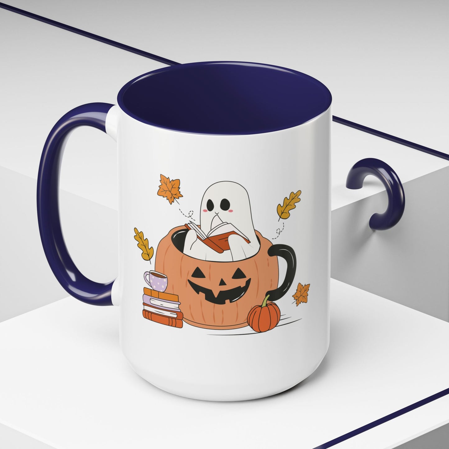 Cozy Ghost in Pumpkin Mug | 11oz and 15oz Ceramic Coffee Cup | Cute Autumn & Halloween Design