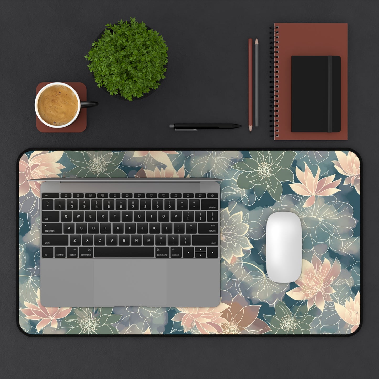 Pastel Lotus Computer Desk Mat | Elegant Floral Mouse Pad | Anti-Slip Neoprene Desk Mat for Home Office | 3 Sizes Available