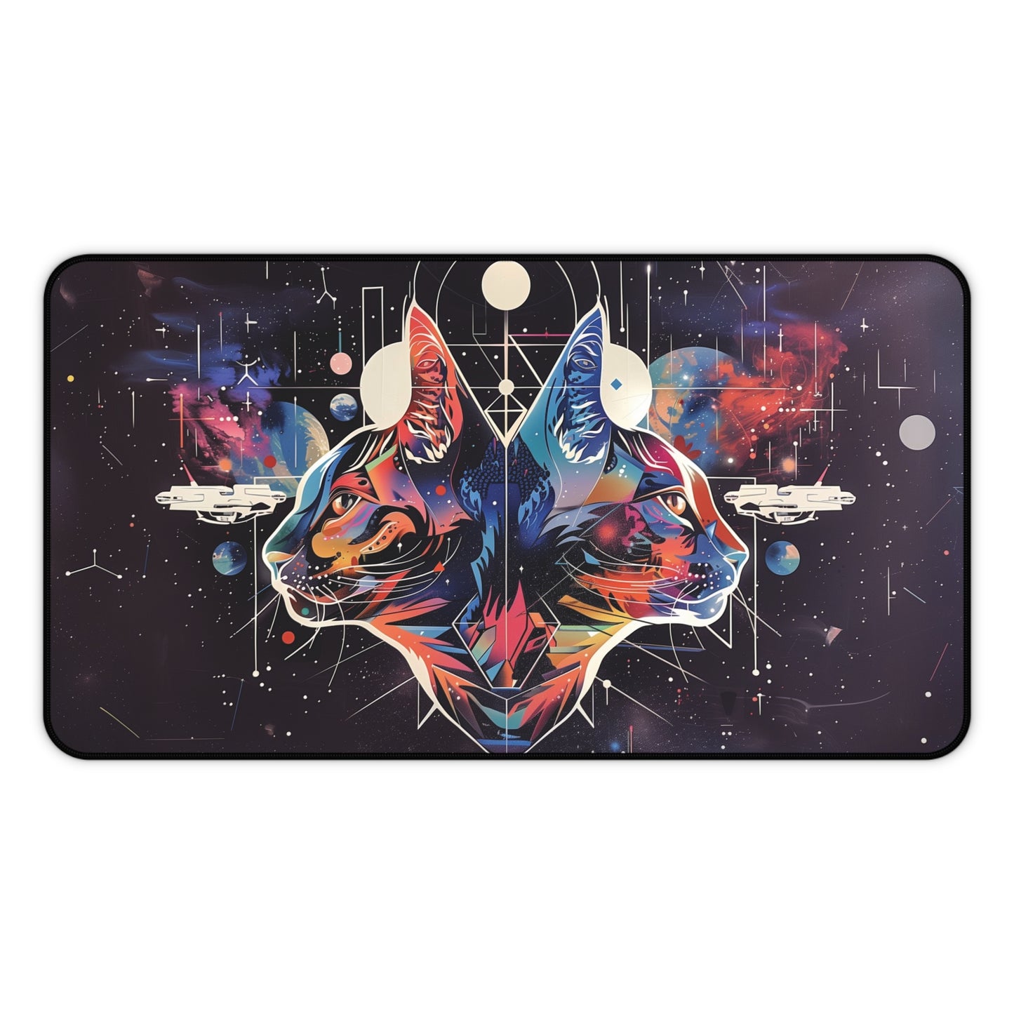 Cosmic Cat Desk Mat | Galaxy Cat Design | Neoprene | Anti-Slip | 3 Sizes