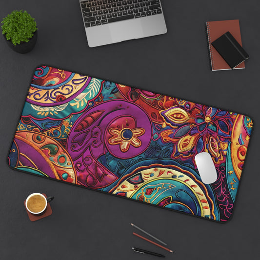 Bohemian Paisley Desk Mat | Colorful Neoprene Mouse Pad | Anti-Slip Office Desk Mat | 3 Sizes Available