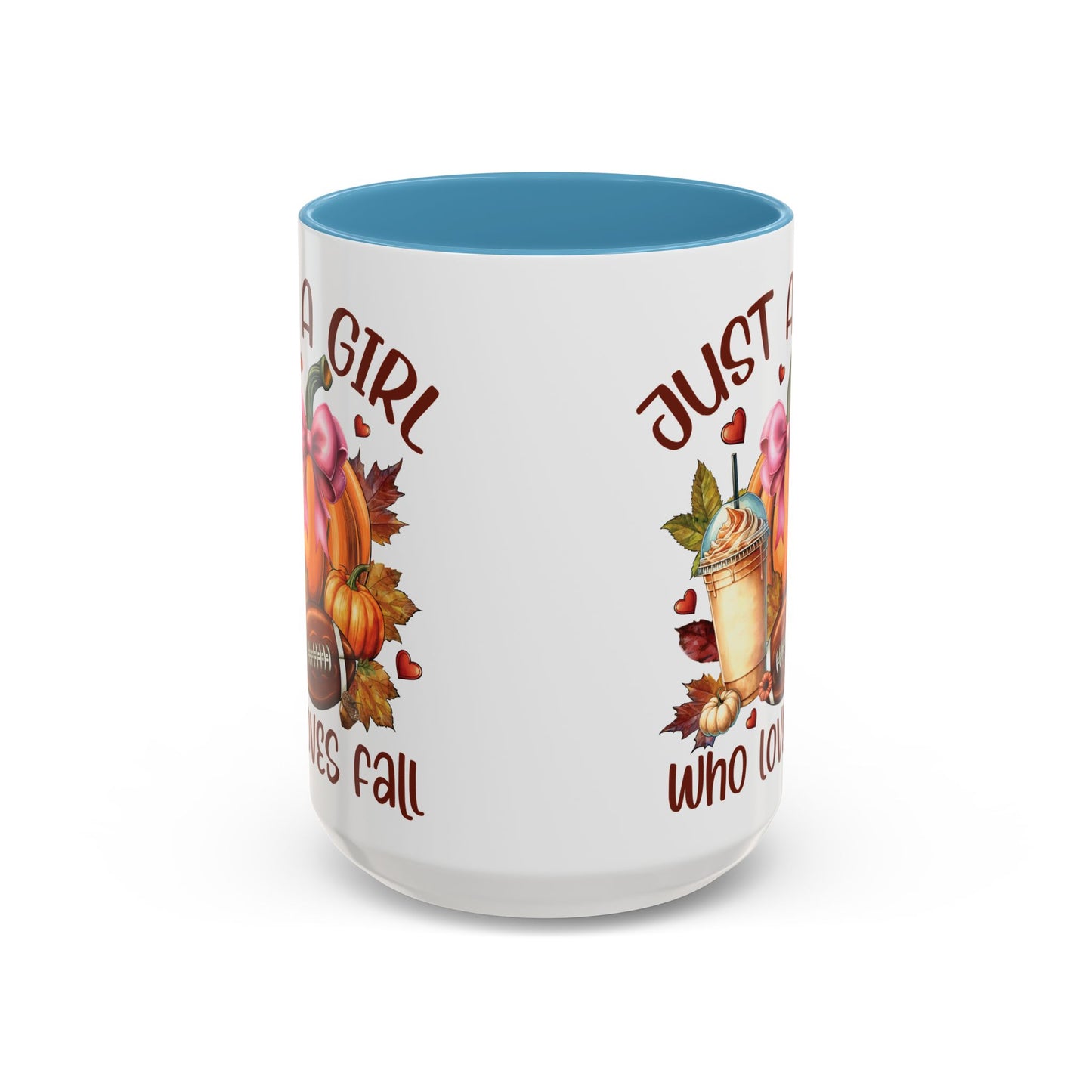 Just a Girl Who Loves Fall Mug | 11oz and 15oz Ceramic Coffee Cup | Autumn, Pumpkin, and Football Design