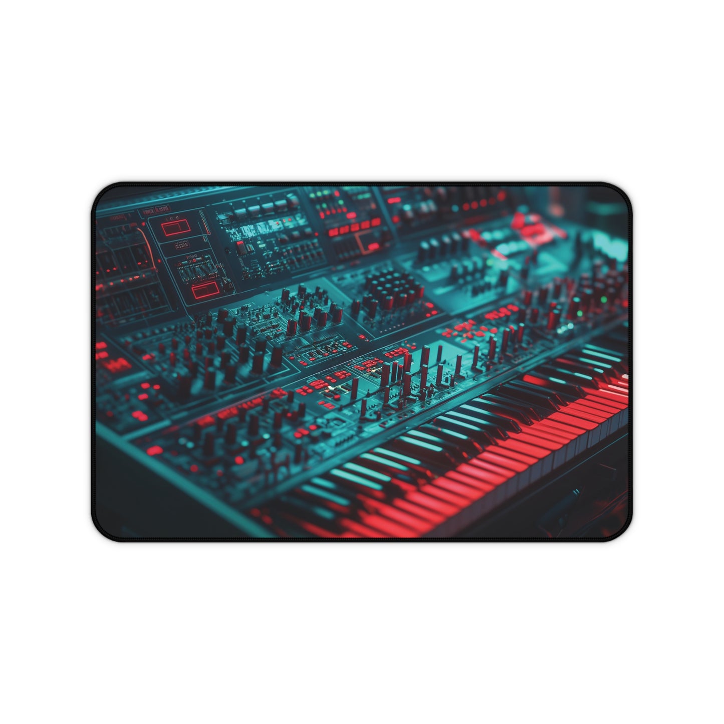 Retro Synth Desk Mat | Neoprene | Anti-Slip | Futuristic Synthesizer Glow Design | Office & Gaming Decor | 3 Sizes