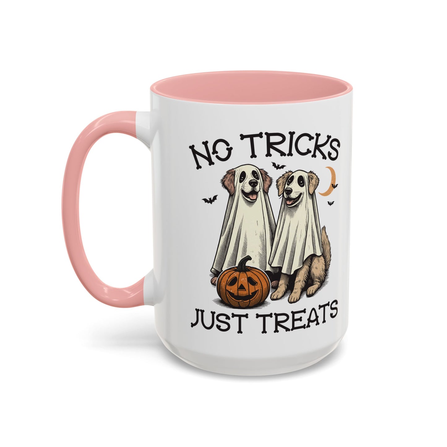 No Tricks Just Treats Halloween Dog Mug | Cute Ghost Dog Coffee Mug | Spooky Season Mug | 11oz and 15oz Ceramic Mug