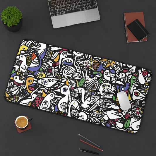 Colorful Abstract Bird Desk Mat | Modern Neoprene | Anti-Slip | 3 Sizes | Artistic Office Decor