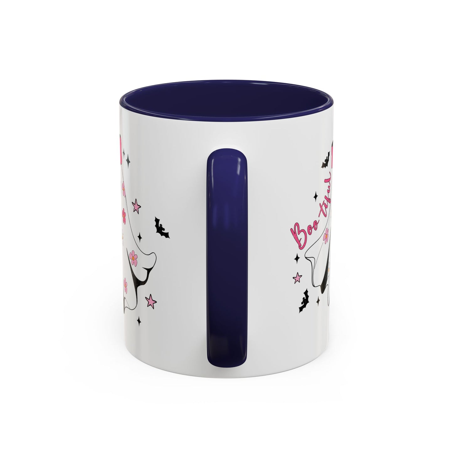 Boo-tiful Halloween Ghost Mug | 11oz and 15oz Coffee Cup | Cute Floral Design | Pink, Red, Black, Light Blue, or Navy Handle and Interior