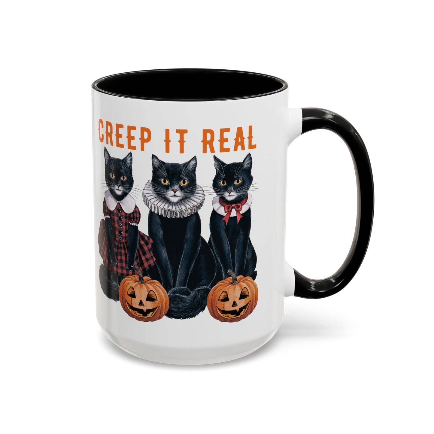 Creep It Real Halloween Mug | Black Cat and Pumpkin Design | Halloween Coffee Mug | Fall Drinkware