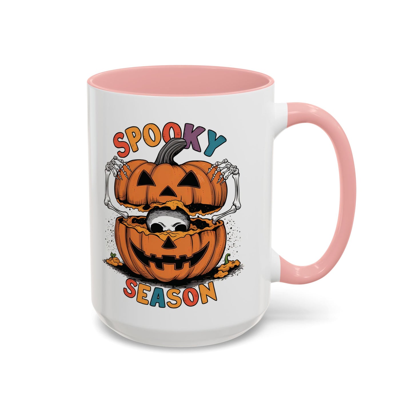 Spooky Season Halloween Mug | 11oz and 15oz Ceramic Coffee Cup | Skeleton in Pumpkin Design