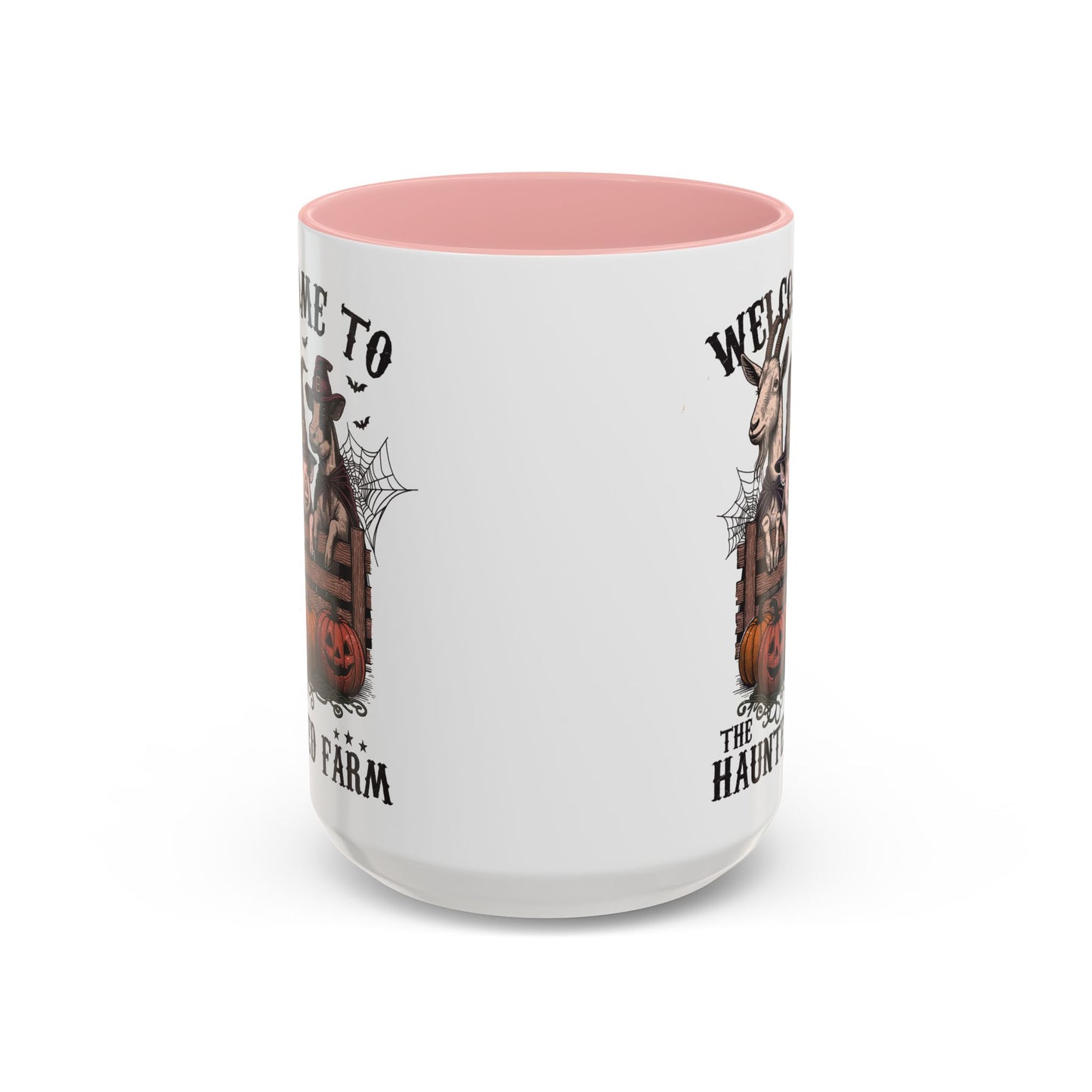 Welcome to the Haunted Farm Mug | Spooky Farm Animal Halloween Cup | Goat, Pig, and Cow in Witch Hats