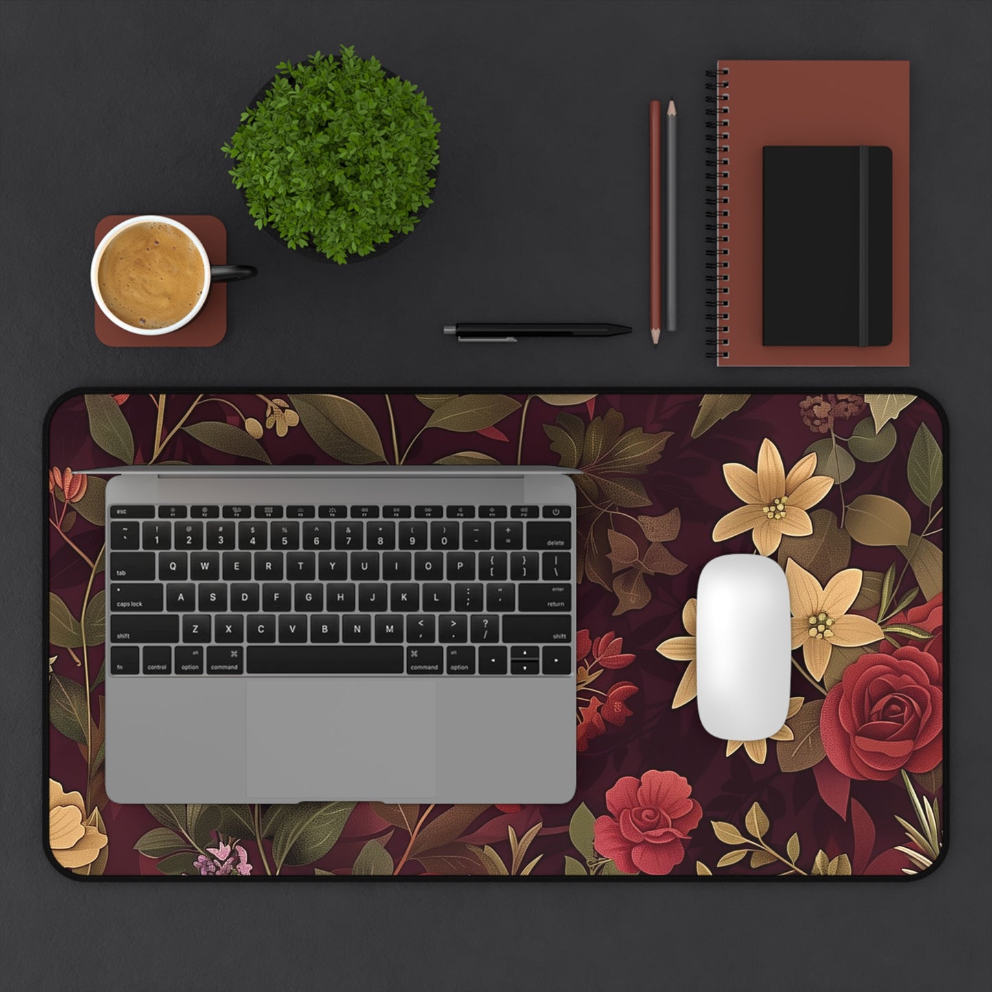 Floral Elegance Computer Desk Mat | Botanical Mouse Pad | Anti-Slip Neoprene Desk Mat for Home Office | 3 Sizes Available