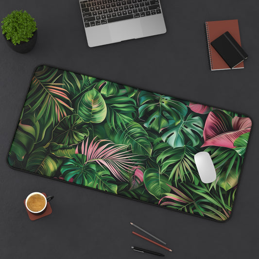 Tropical Paradise Desk Mat | Neoprene Mouse Pad | Jungle Leaves Design | Anti-Slip | 3 Sizes Available