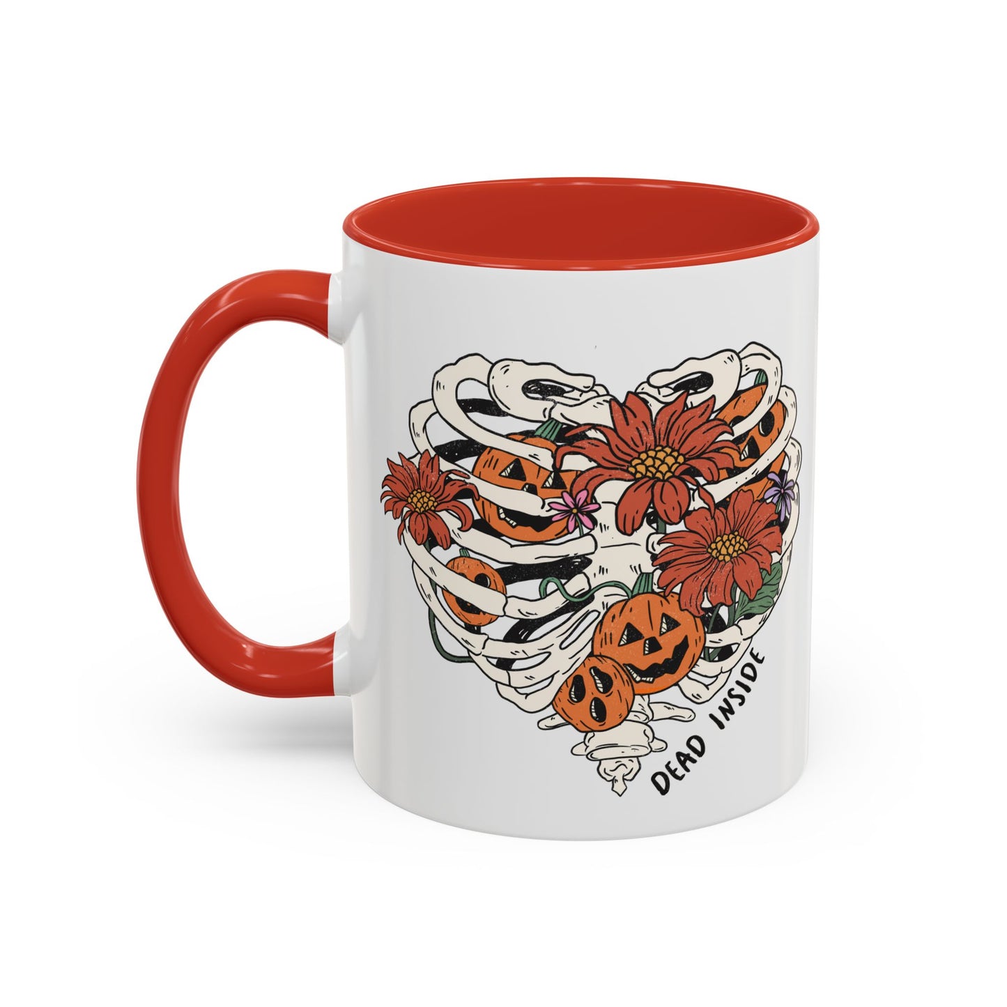 Dead Inside Skeleton Mug | Funny Halloween Coffee Mug | Floral Rib Cage Design | Spooky Season Gift | Fall Drinkware