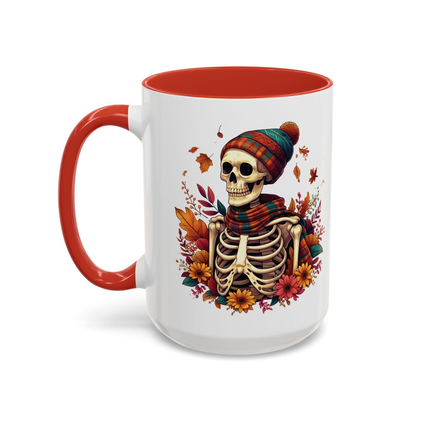 Cozy Fall Skeleton Mug | Cute Autumn Skeleton Coffee Mug | Fall-Themed Drinkware | Halloween Skeleton in Scarf Design