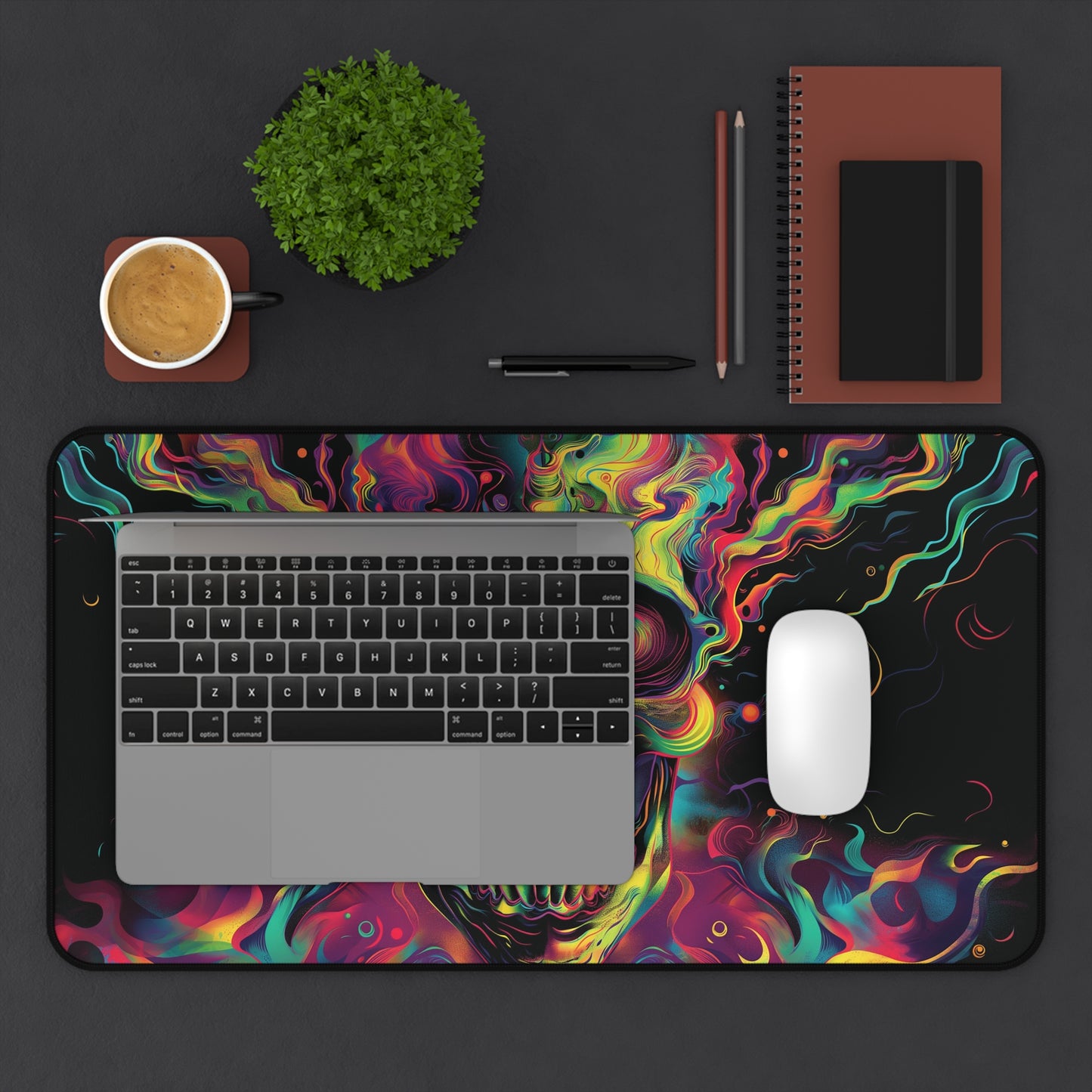 Psychedelic Skull Desk Mat | Vibrant Abstract Art | Neoprene | Anti-Slip | 3 Sizes | Office Decor