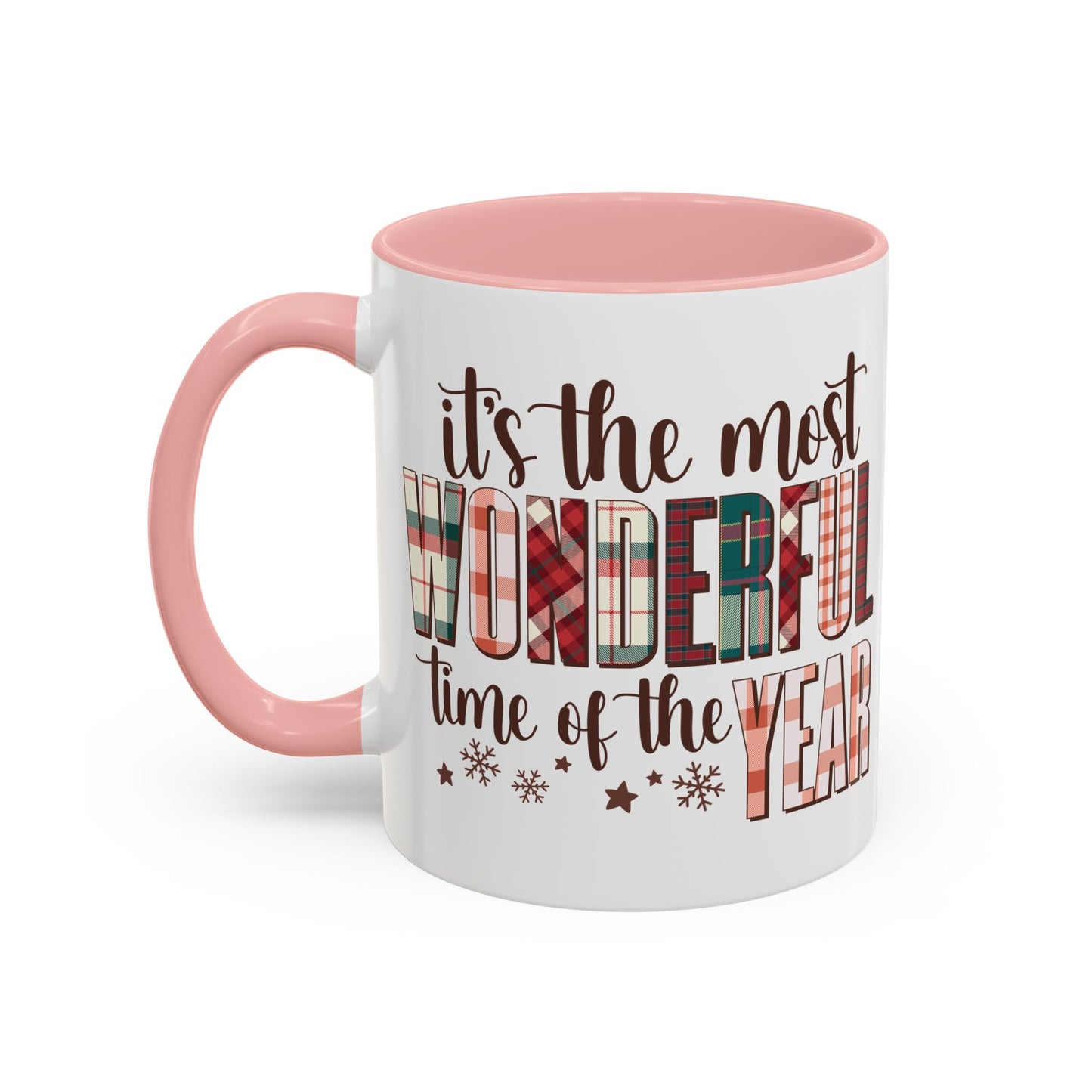 It's the Most Wonderful Time of the Year Christmas Mug | Plaid Text Holiday Design | Festive Winter Coffee Mug