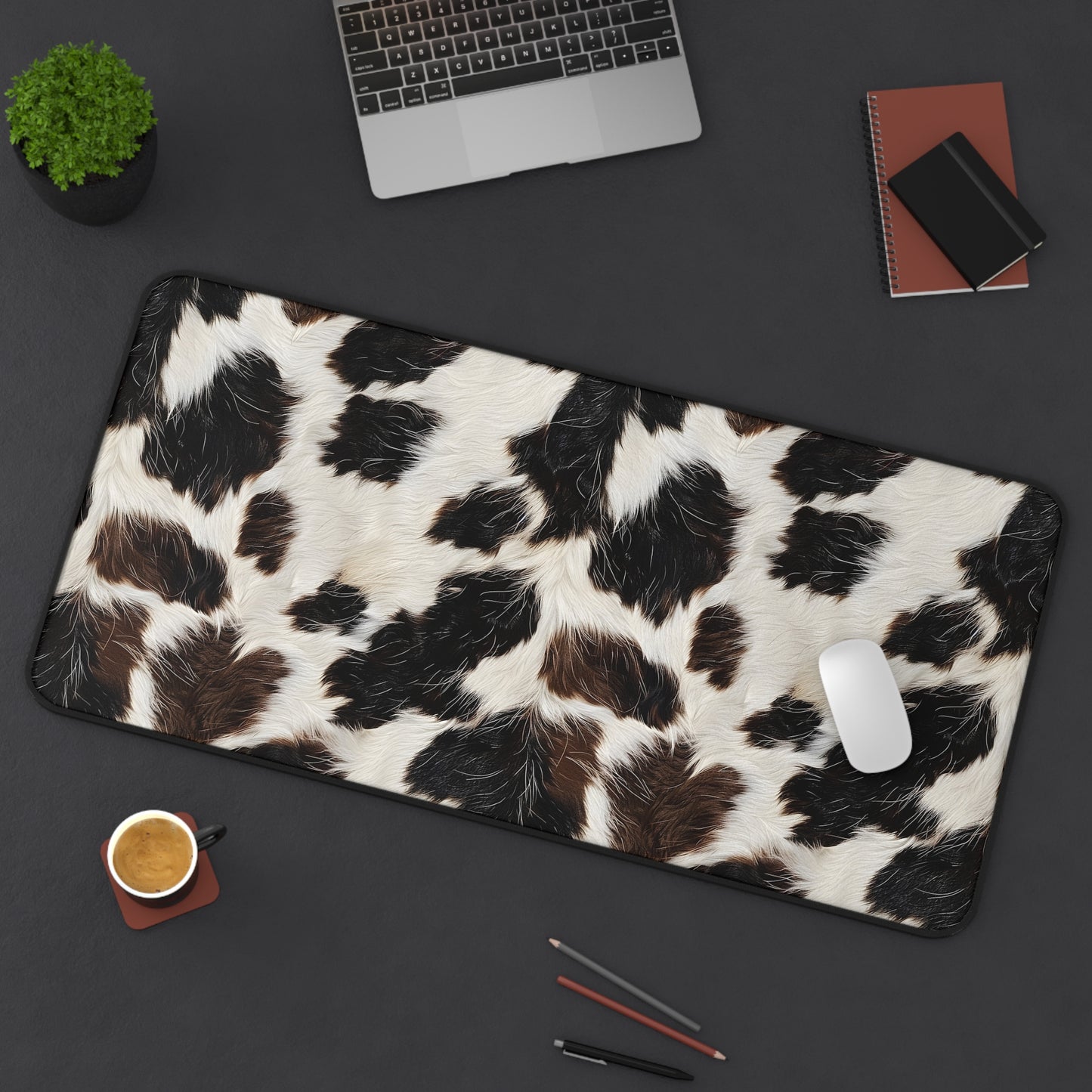 Cow Print Desk Mat - Customizable Neoprene Anti-Slip Mouse Pad - Rustic Office Decor - Available in 3 Sizes - Farmhouse Chic Desk Accessory