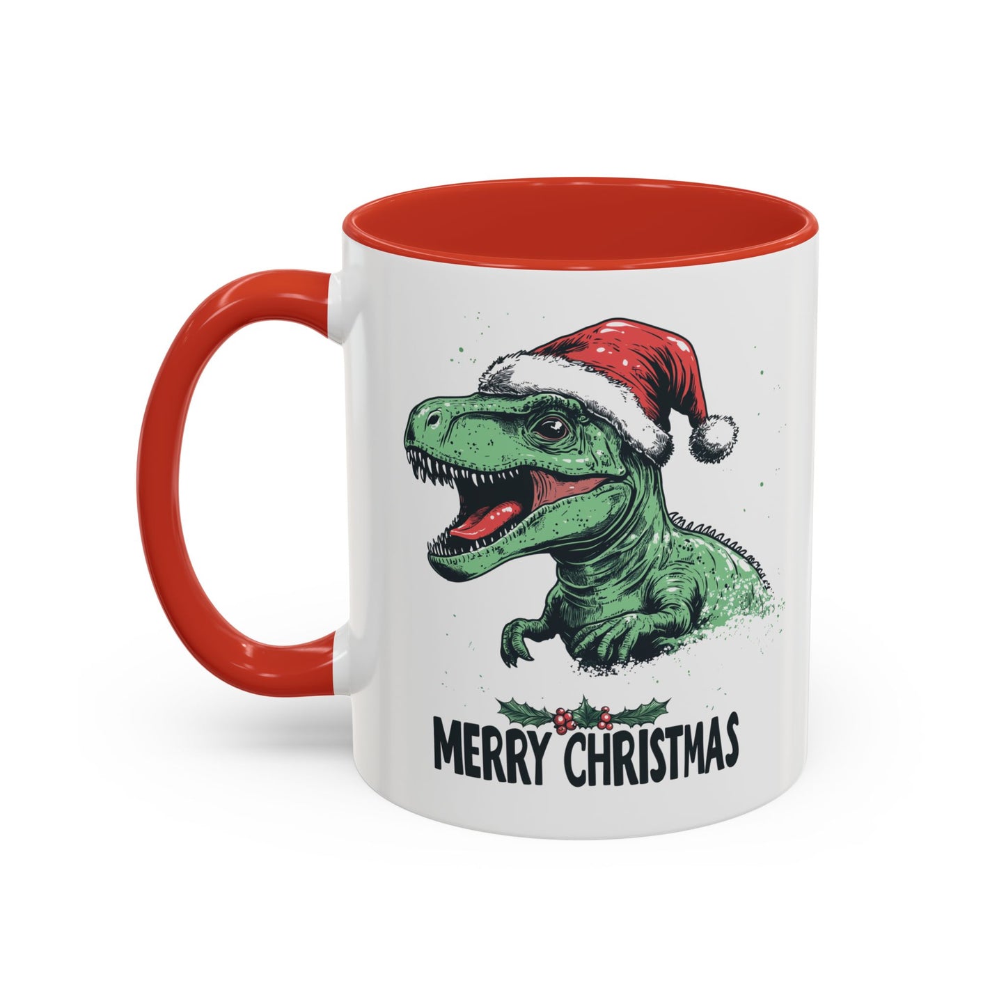 Merry Christmas Dinosaur Ceramic Mug - Festive T-Rex in Santa Hat Design - Perfect for Dinosaur and Christmas Lovers