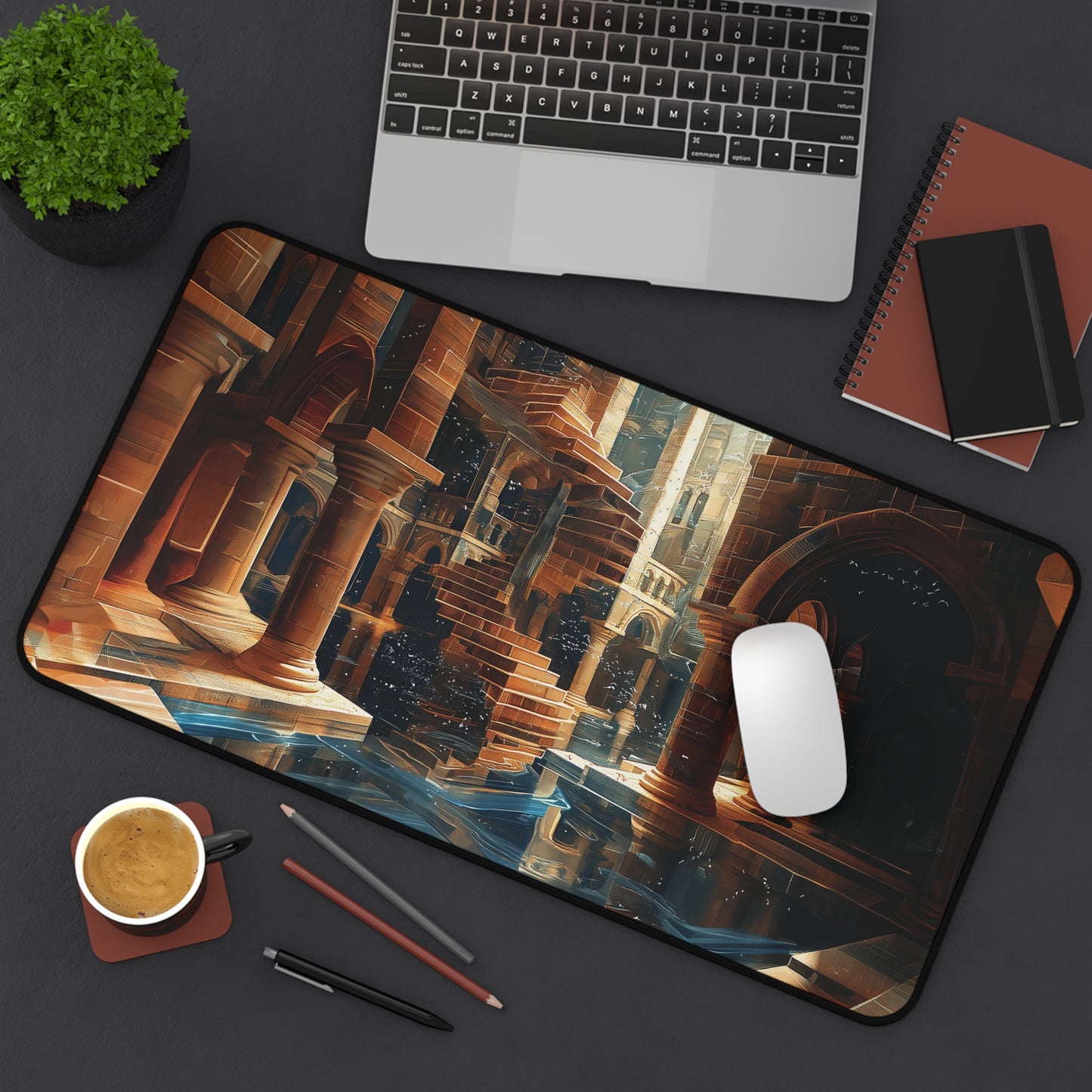 Mystical Ruins Desk Mat | Ancient Temple Design | Gaming & Office Decor | Neoprene | Anti-Slip | 3 Sizes