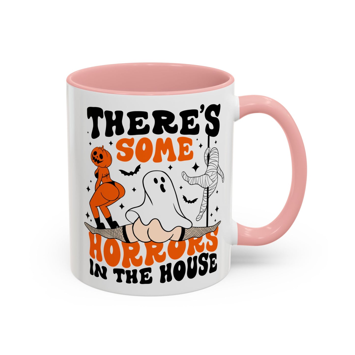 Theres Some Horrors in This House Funny Halloween Mug | 11oz and 15oz Ceramic Coffee Cup | Ghost and Pumpkin Design