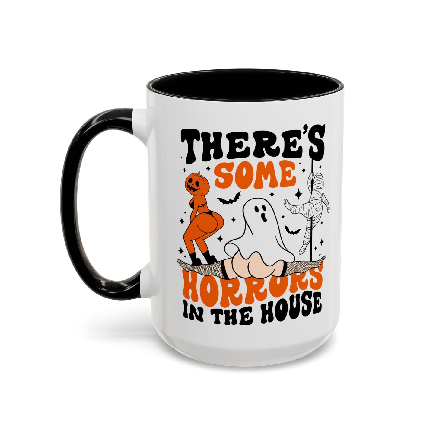 Theres Some Horrors in This House Funny Halloween Mug | 11oz and 15oz Ceramic Coffee Cup | Ghost and Pumpkin Design