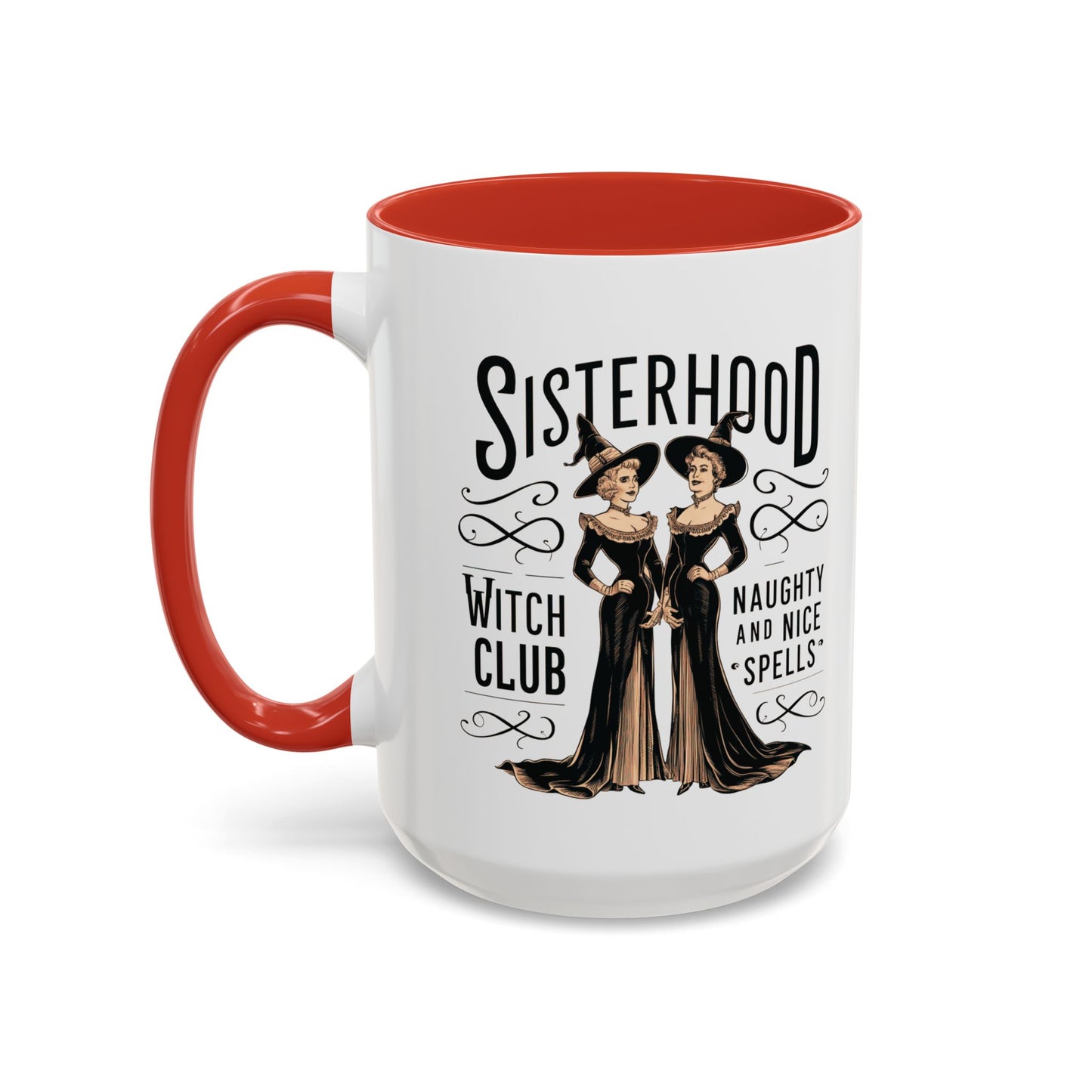 Sisterhood Witch Club Mug | Vintage Witch Design | Halloween Coffee Mug | Naughty & Nice Spells | Witchy Drinkware