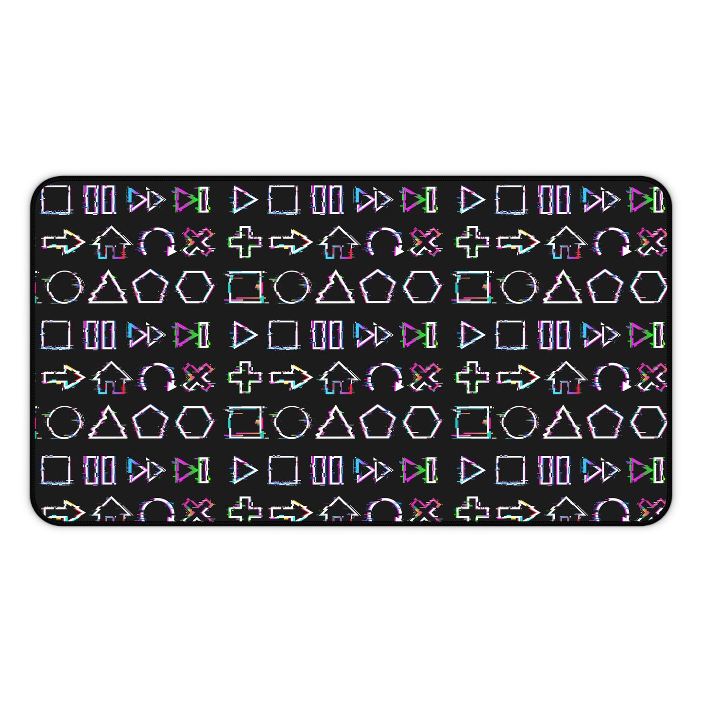 Retro Button Geometric Symbol Desk Mat - Customizable Neoprene Anti-Slip Mouse Pad - Neon Office Decor - Available in 3 Sizes Glitch Buttons