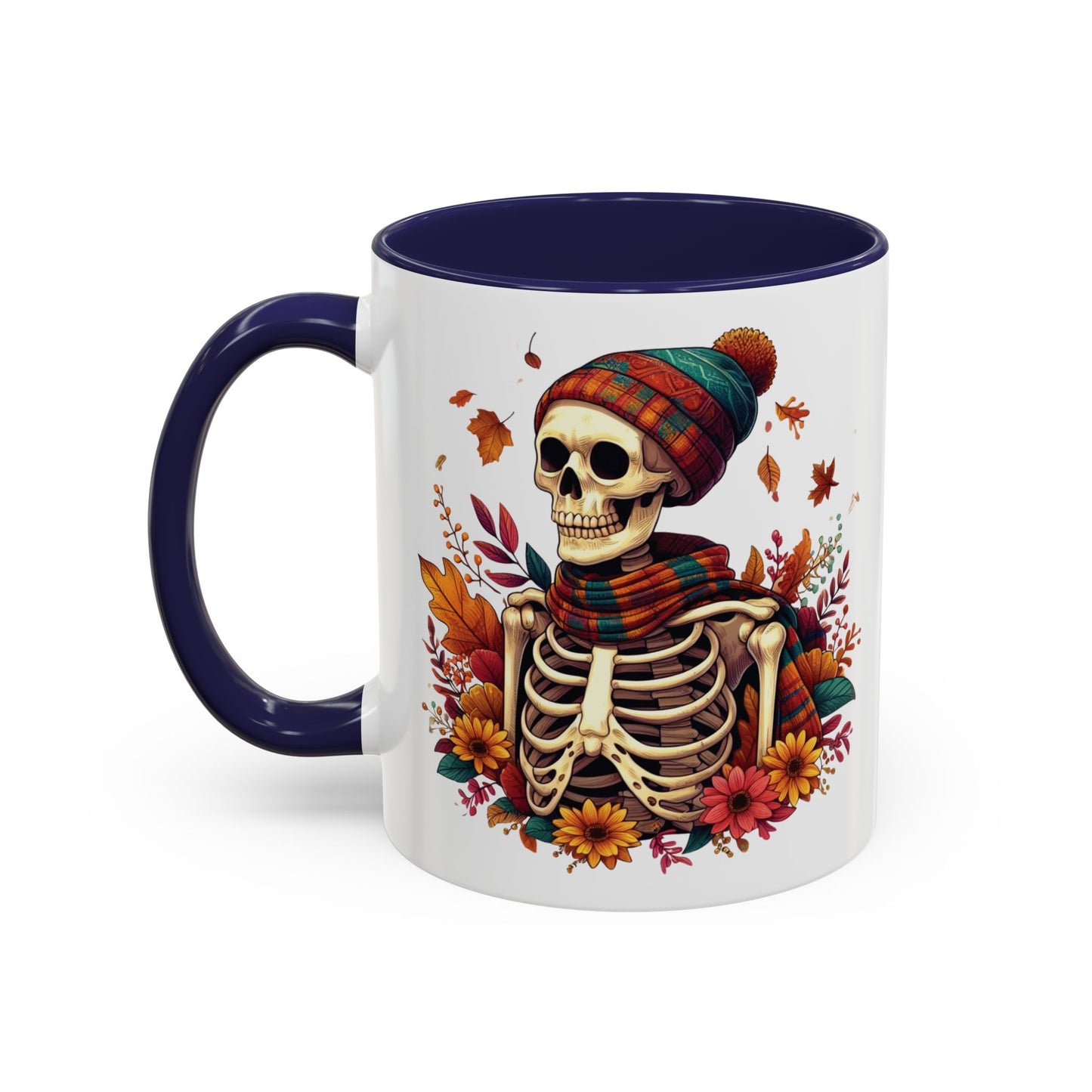 Cozy Fall Skeleton Mug | Cute Autumn Skeleton Coffee Mug | Fall-Themed Drinkware | Halloween Skeleton in Scarf Design