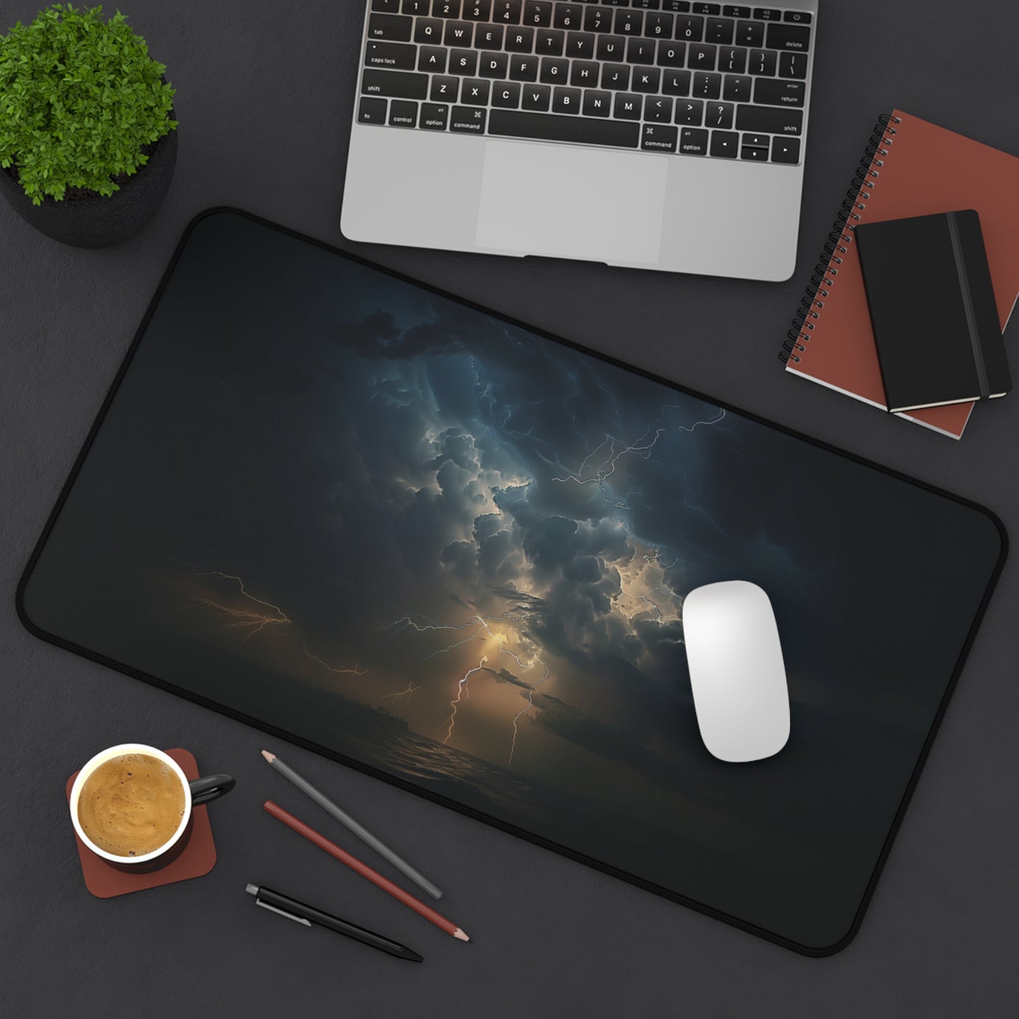 Stormy Night Desk Mat | Neoprene Mouse Pad | Lightning Clouds Design | Anti-Slip | 3 Sizes Available