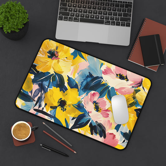 Bold Floral Computer Desk Mat | Vibrant Flowers Mouse Pad | Anti-Slip Neoprene Desk Mat for Home Office | 3 Sizes Available