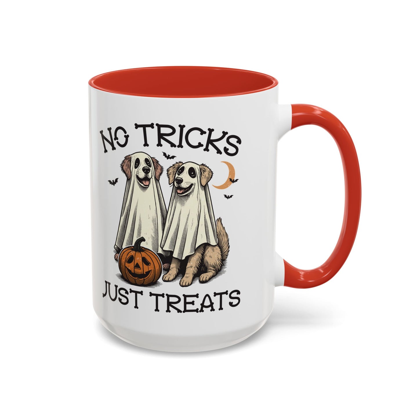 No Tricks Just Treats Halloween Dog Mug | Cute Ghost Dog Coffee Mug | Spooky Season Mug | 11oz and 15oz Ceramic Mug