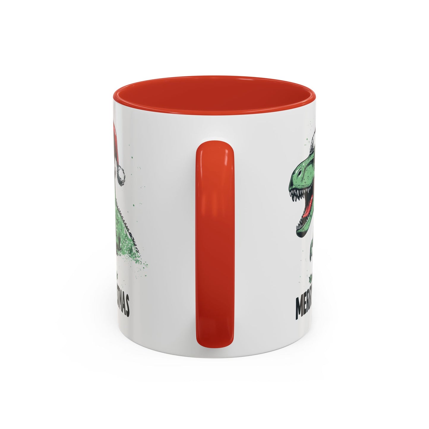 Merry Christmas Dinosaur Ceramic Mug - Festive T-Rex in Santa Hat Design - Perfect for Dinosaur and Christmas Lovers