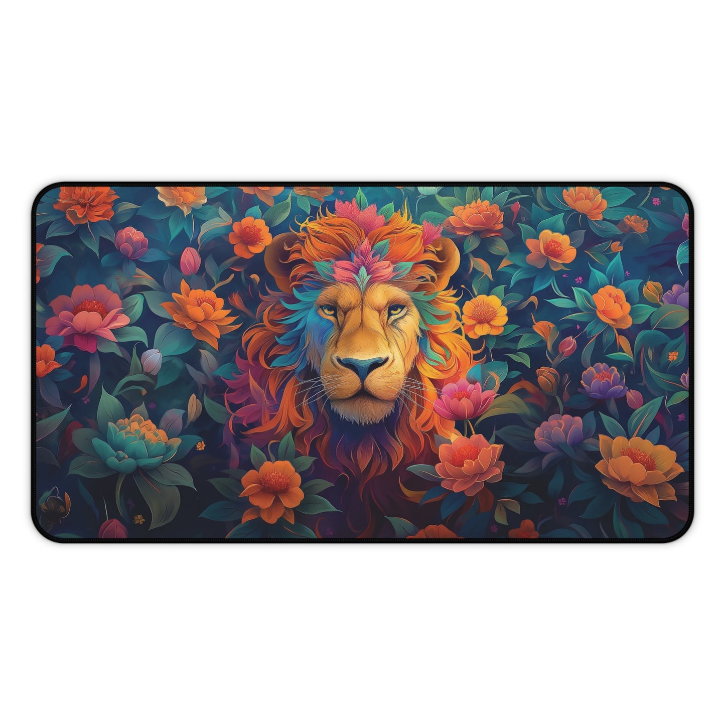 Lion and Flowers Desk Mat | Neoprene | Anti-Slip | 3 Sizes