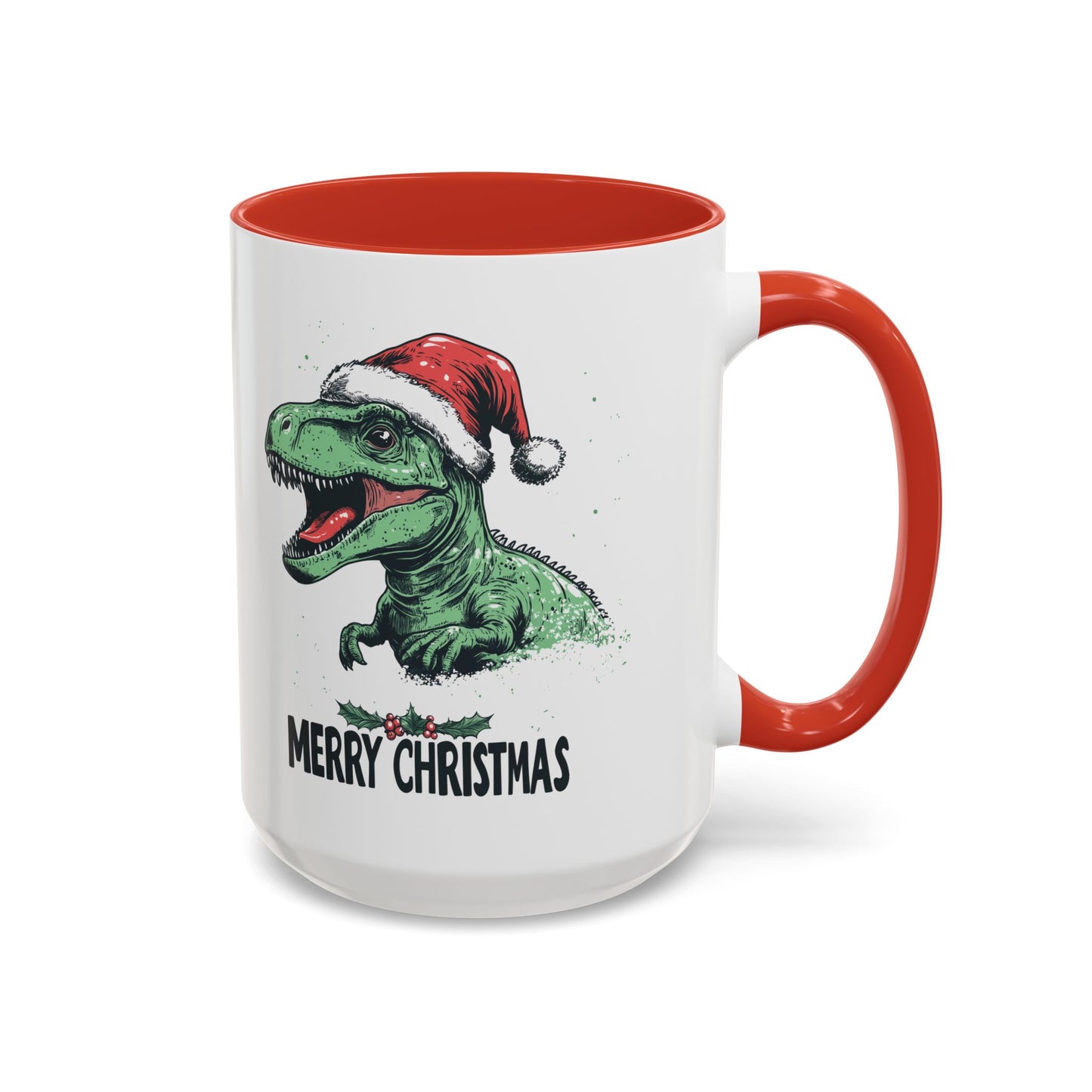 Merry Christmas Dinosaur Ceramic Mug - Festive T-Rex in Santa Hat Design - Perfect for Dinosaur and Christmas Lovers