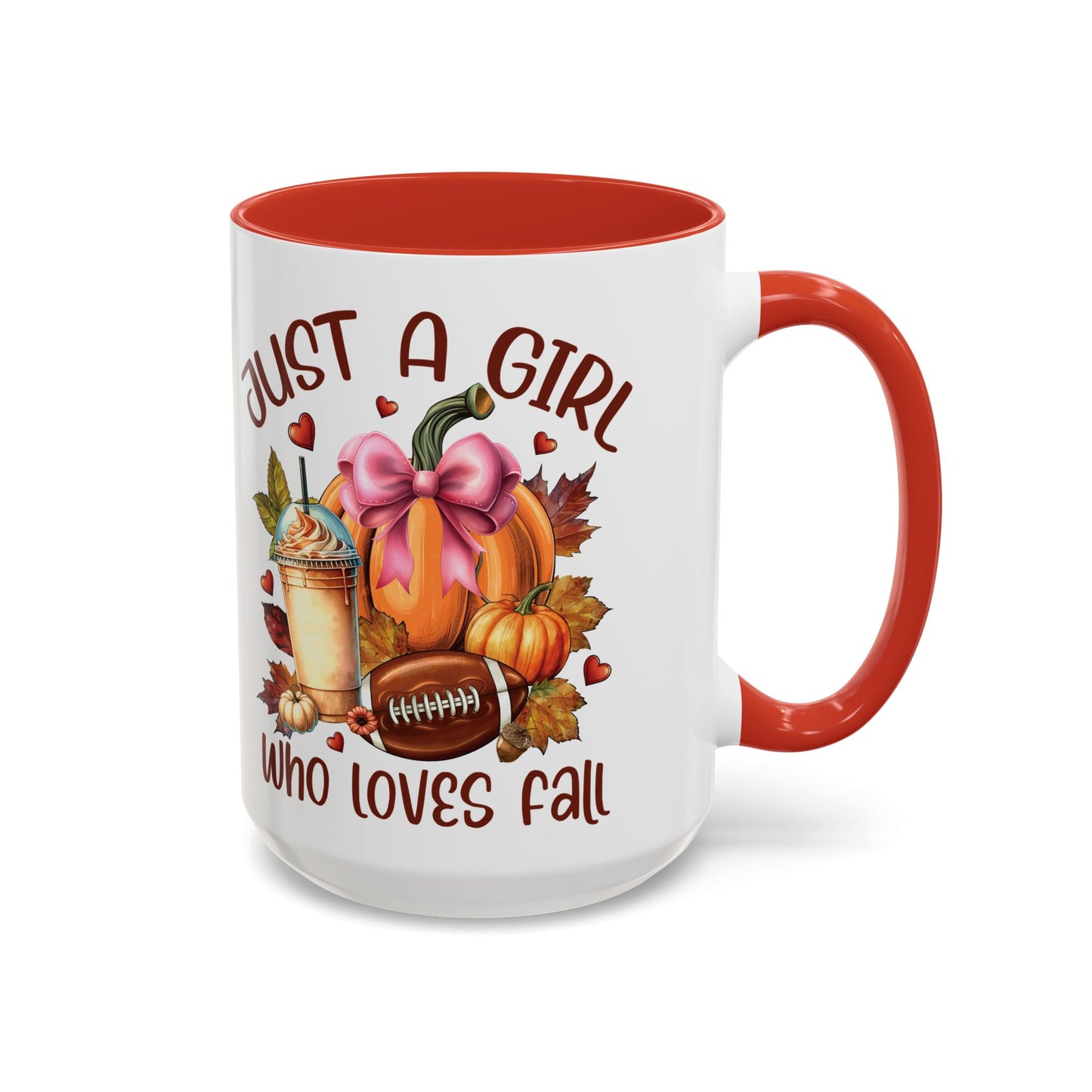 Just a Girl Who Loves Fall Mug | 11oz and 15oz Ceramic Coffee Cup | Autumn, Pumpkin, and Football Design