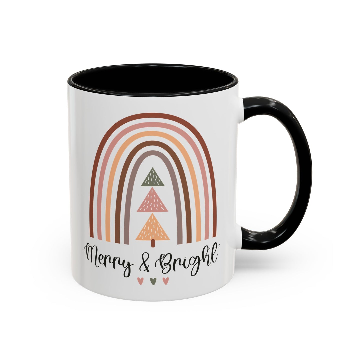 Merry & Bright Christmas Mug | Festive Rainbow and Tree Design | Holiday Coffee Mug | Christmas Drinkware