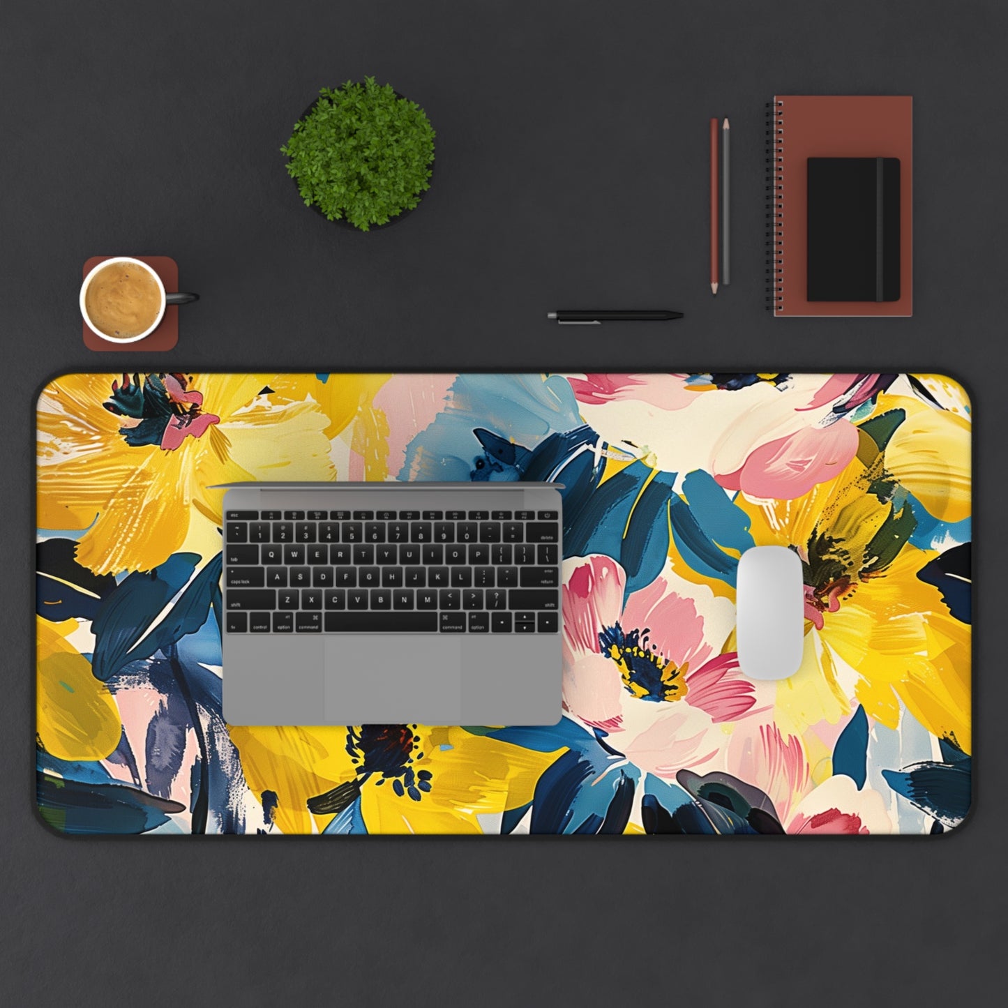 Bold Floral Computer Desk Mat | Vibrant Flowers Mouse Pad | Anti-Slip Neoprene Desk Mat for Home Office | 3 Sizes Available