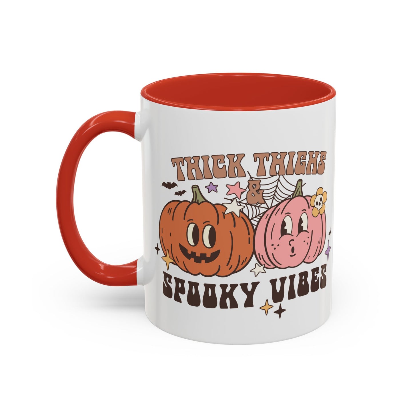 Thick Thighs and Spooky Vibes Halloween Mug | 11oz and 15oz Ceramic Coffee Cup | Cute Pumpkin Design