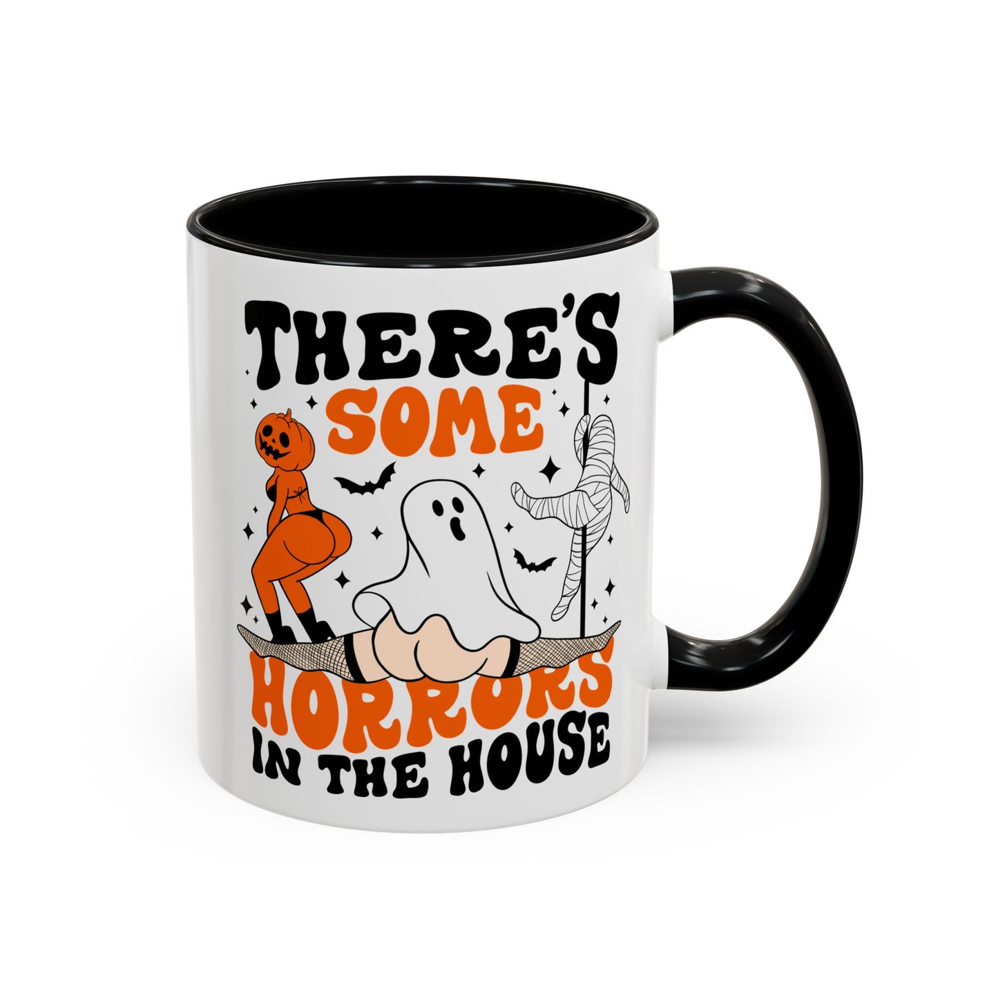 Theres Some Horrors in This House Funny Halloween Mug | 11oz and 15oz Ceramic Coffee Cup | Ghost and Pumpkin Design