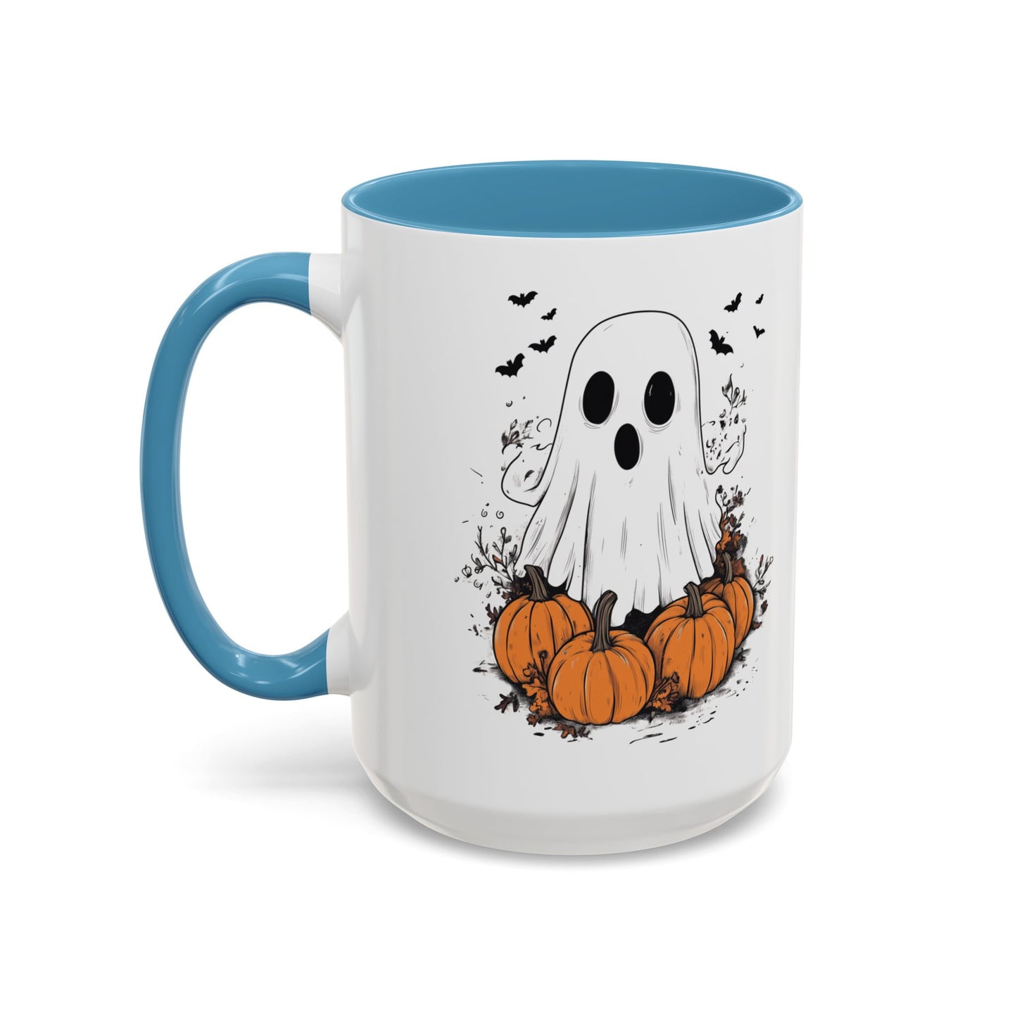 Halloween Ghost Mug - Cute Pumpkin Coffee Cup - White Ceramic Mug with Red Accent - Spooky Fall Gift - 11oz & 15oz - BPA Free