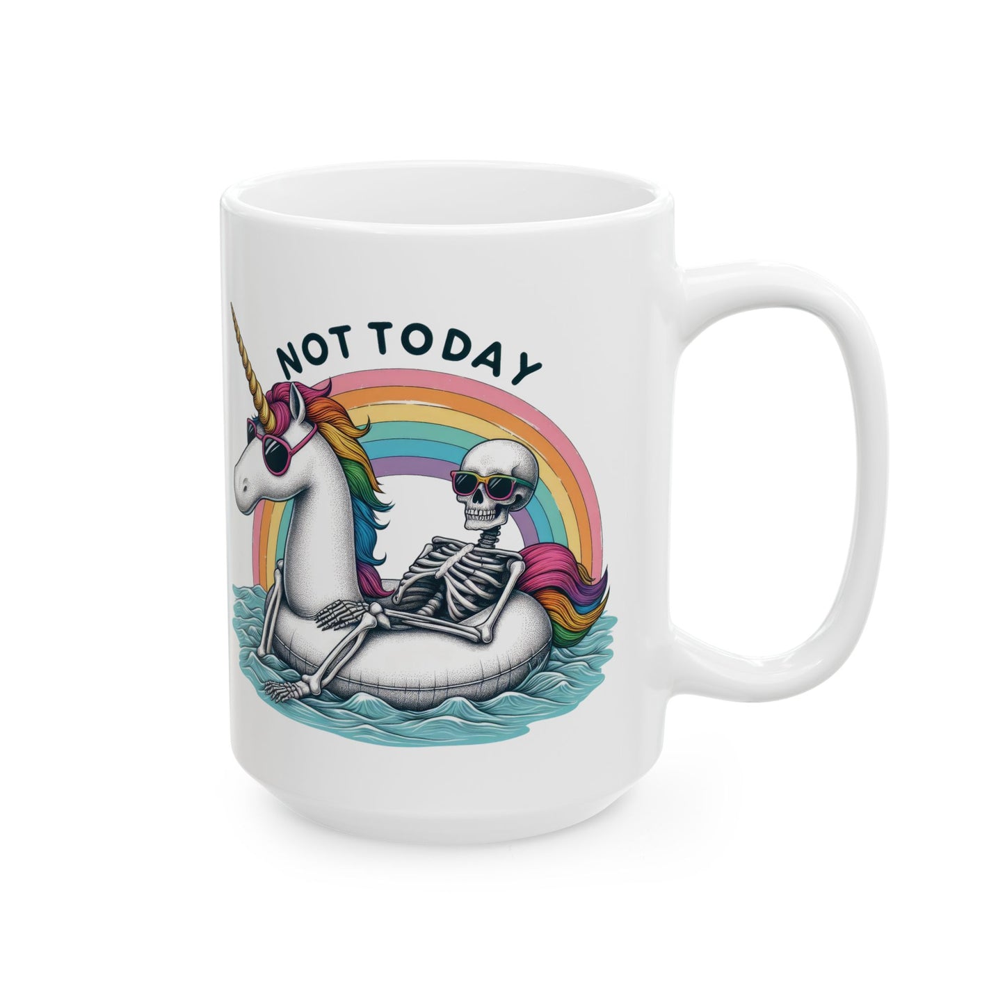 Not Today Skeleton Unicorn Mug | Funny Rainbow Float Coffee Cup | Quirky Lazy Day Gift