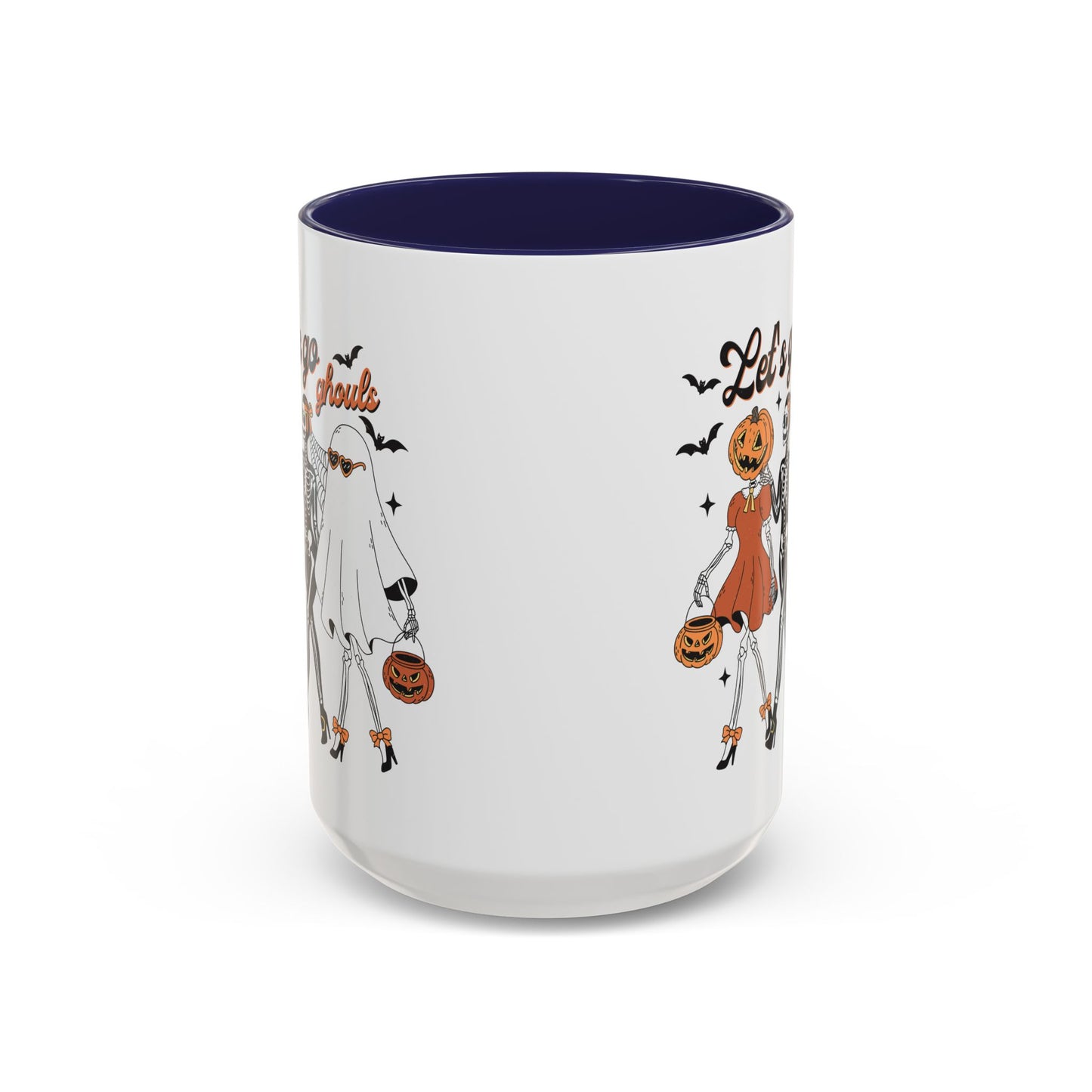 Lets Go Ghouls Halloween Mug | Skeleton, Ghost, and Pumpkin Friends Design | Spooky Coffee Mug | Fall Drinkware