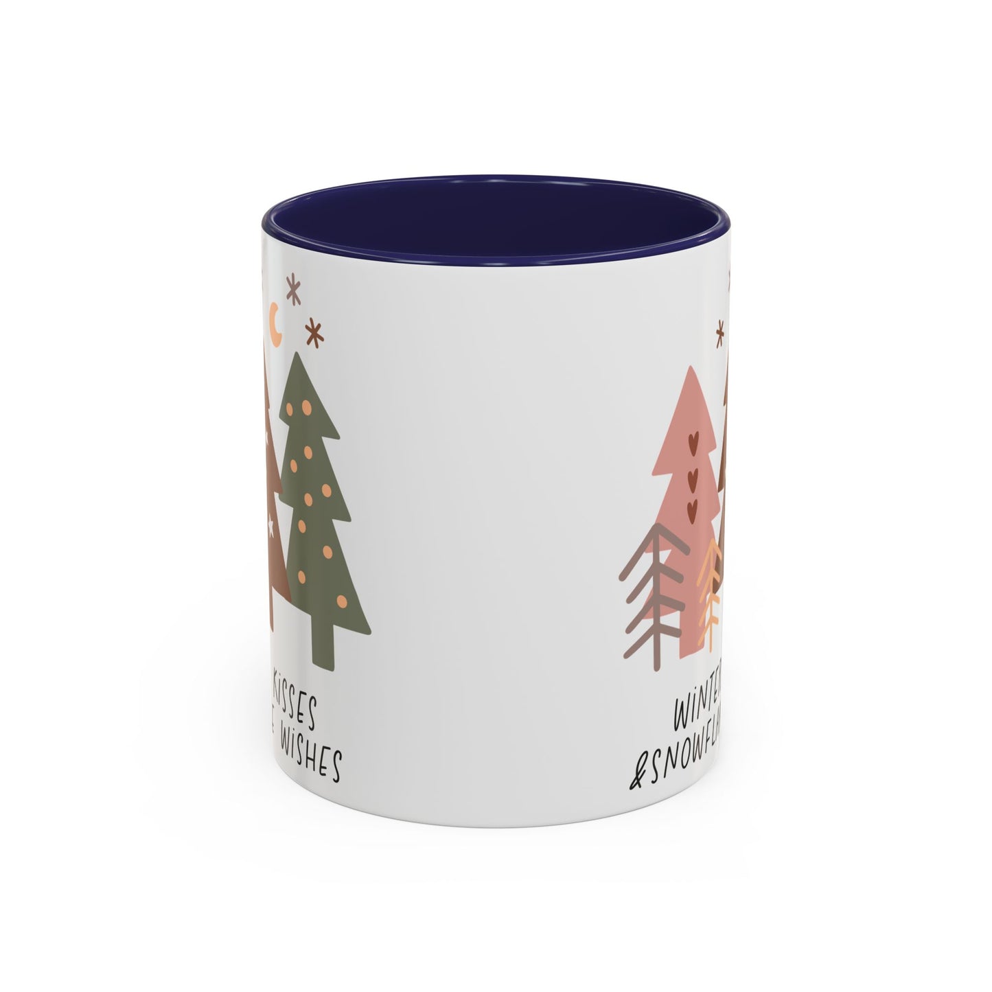 Winter Kisses and Snowflake Wishes Mug | Cozy Christmas Tree Design | Holiday Coffee Mug | Winter Drinkware