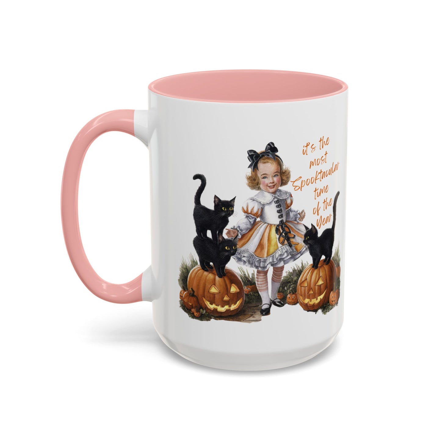 Most Spooktacular Time of the Year Mug | Vintage Halloween Girl with Black Cats and Pumpkins | Halloween Coffee Mug | Fall Drinkware