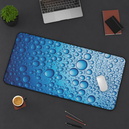 Water Droplet Desk Mat | Blue Neoprene | Anti-Slip | 3 Sizes | Office Decor