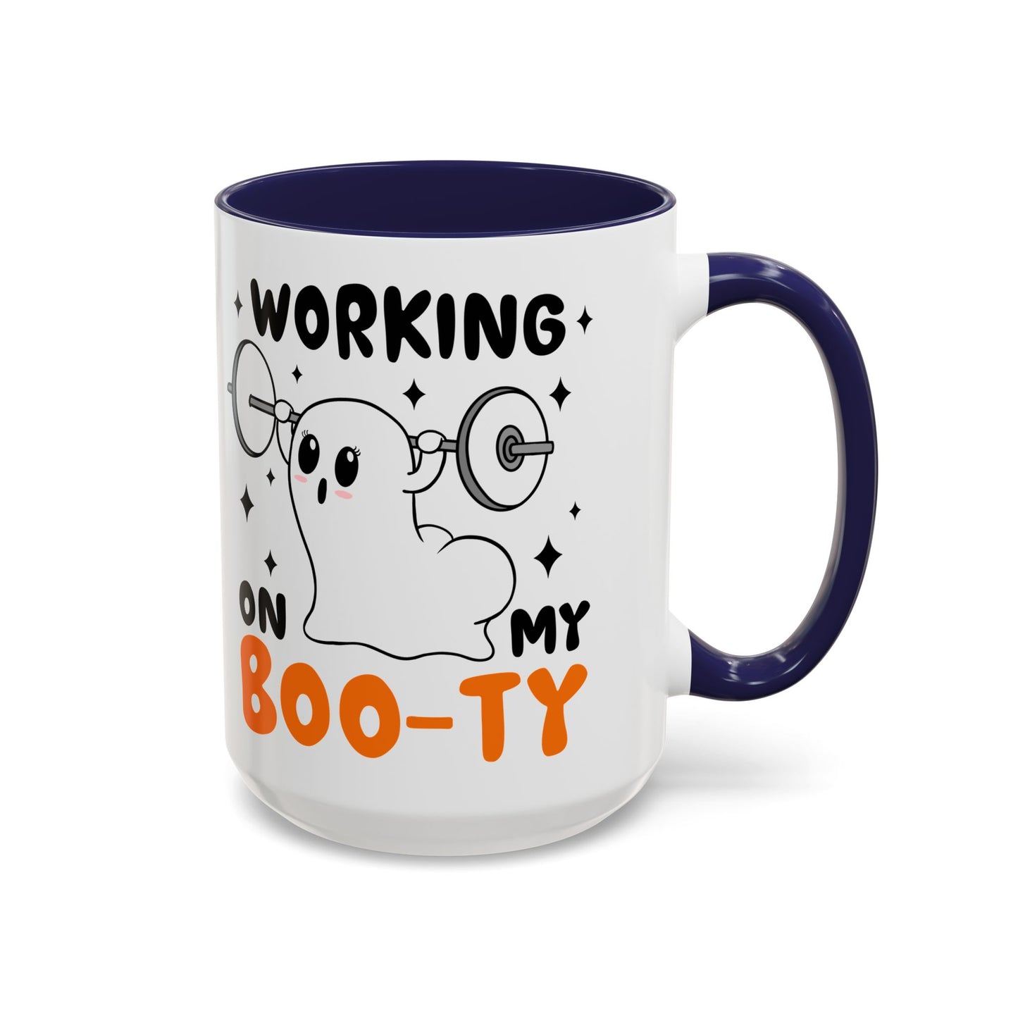 Working on My Boo-ty Halloween Ghost Mug | 11oz and 15oz Ceramic Coffee Cup | Fitness and Humor Design