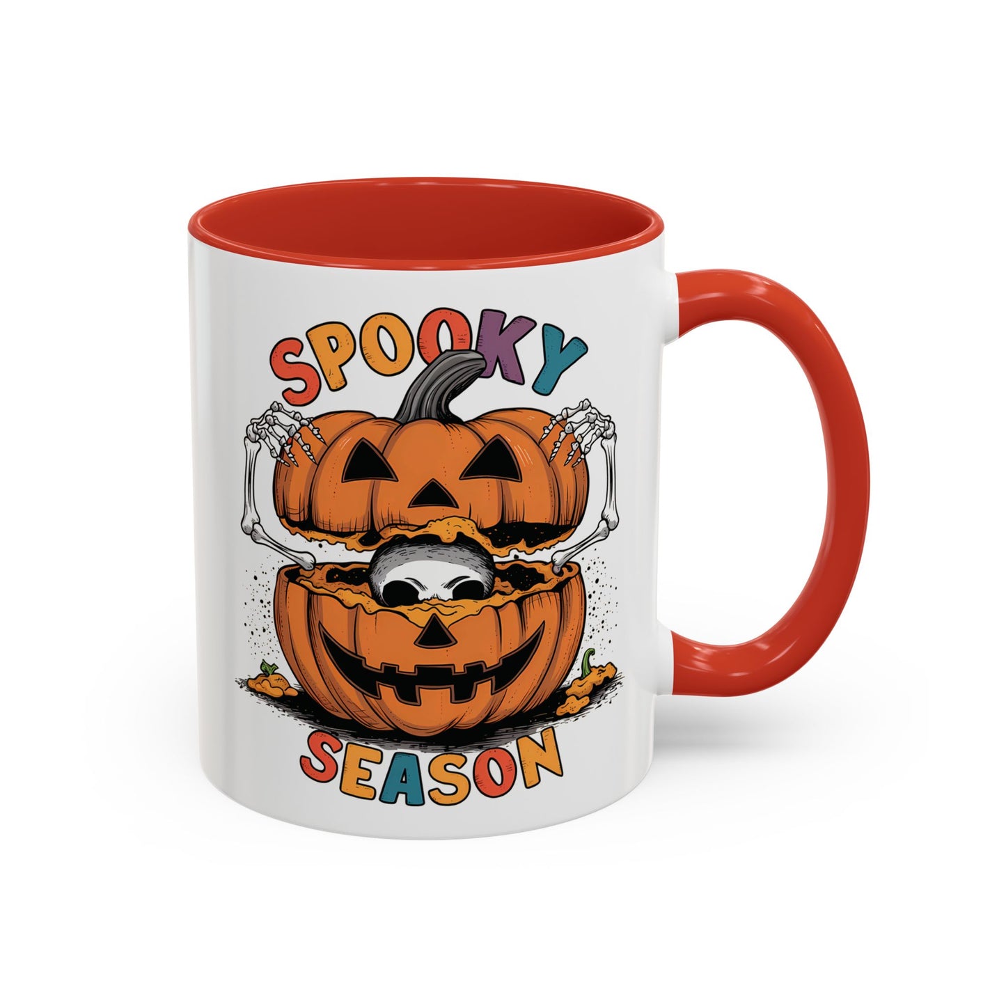 Spooky Season Halloween Mug | 11oz and 15oz Ceramic Coffee Cup | Skeleton in Pumpkin Design