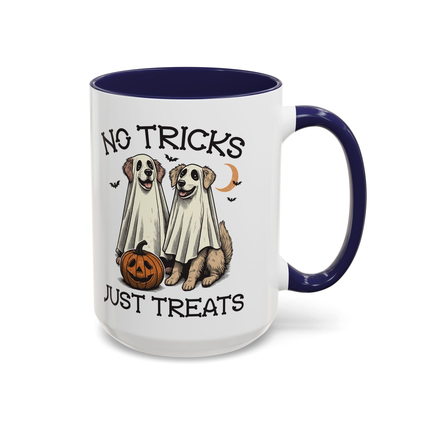 No Tricks Just Treats Halloween Dog Mug | Cute Ghost Dog Coffee Mug | Spooky Season Mug | 11oz and 15oz Ceramic Mug