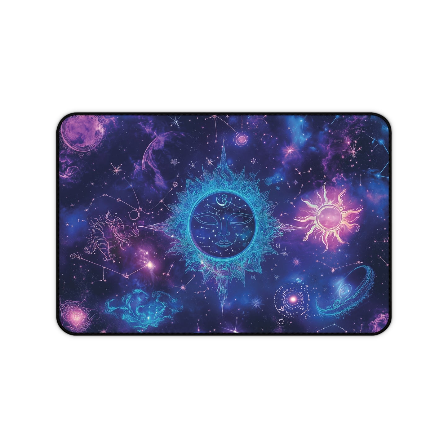 Mystic Sun & Moon Desk Mat | Neoprene | Anti-Slip | Vibrant Celestial Galaxy Design | Office Gaming Decor | 3 Sizes